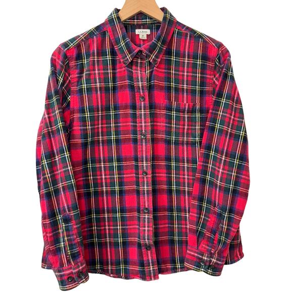Vintage LL BEAN Flannel Button Down Size M Plaid 100% Cotton Outdoor Hiking Cozy - Picture 1 of 10